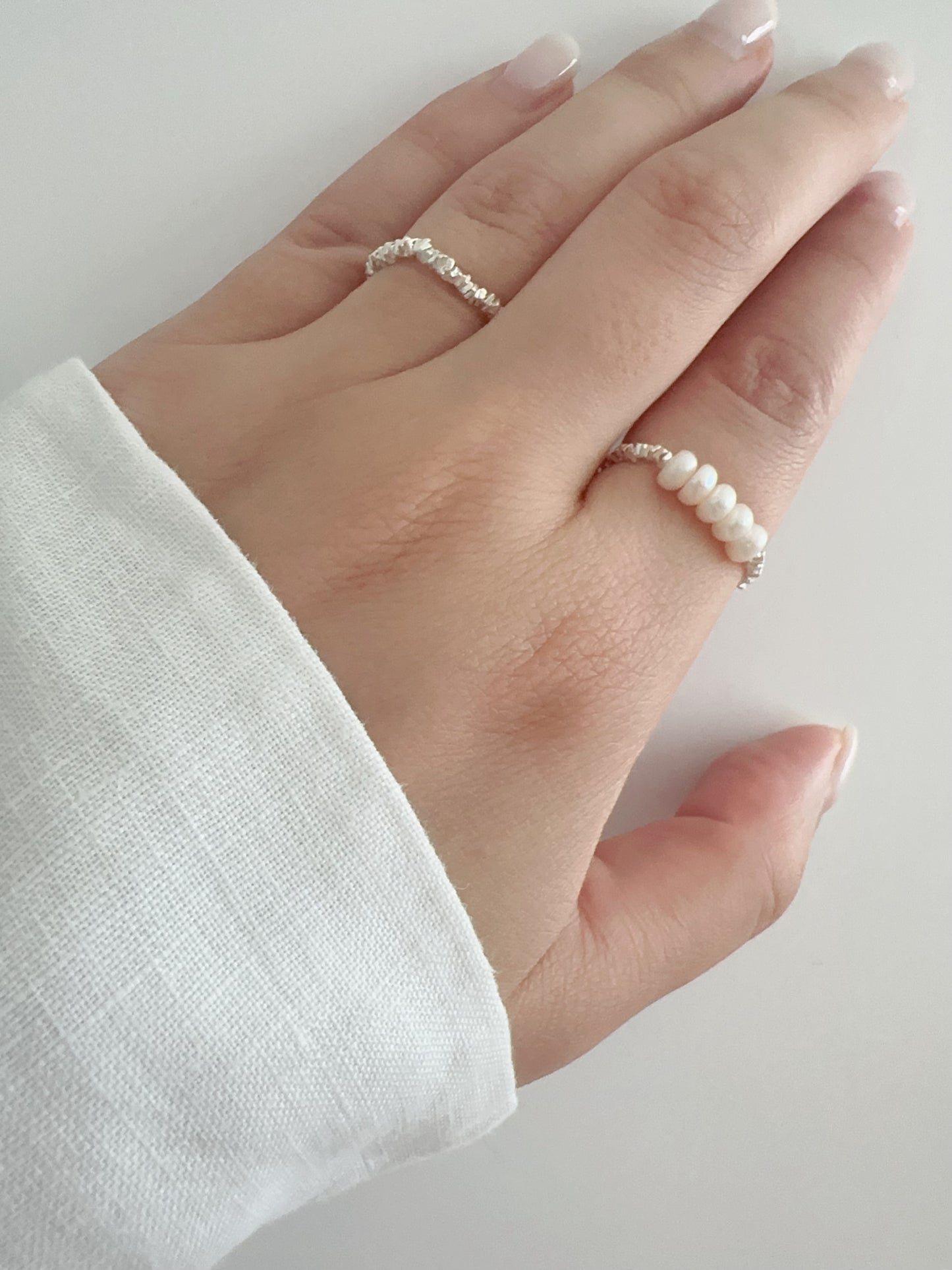 Silver Pearl Ring Set