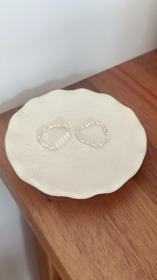 Silver Pearl Ring Set